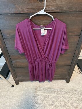 Hem & Hau Plum Wrap-Front Short Jumpsuit
